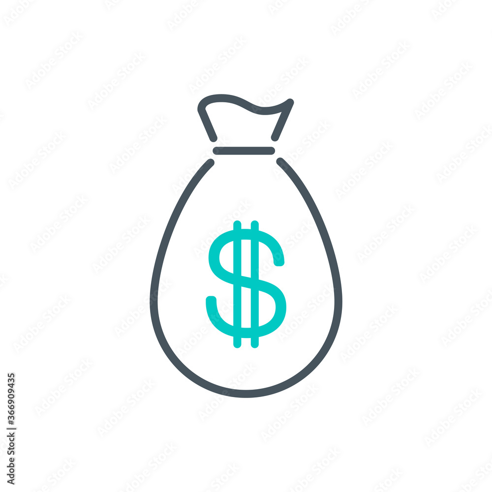 money bag outline flat icon. Single high quality outline logo symbol for web design or mobile app. Thin line money bag design logo. Black and blue icon pictogram isolated on white background money bag outline flat icon. Single high quality outline logo symbol for web design or mobile app. Thin line money bag design logo. Black and blue icon pictogram isolated on white background