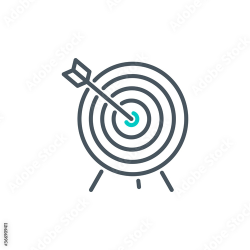 shot right on target darts outline flat icon. Single high quality outline logo symbol for web design or mobile app. Thin line sign design logo. Black and blue icon pictogram isolated white background