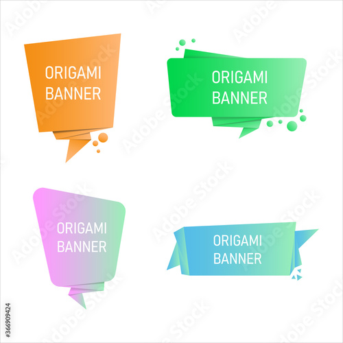 Origami banner Abstract geometric Set colorful gradient with shadow on a white background. speech bubble for a message, offer discount sign promotion and advertising. Vector illustration..