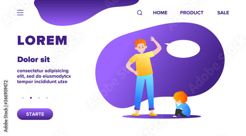 Angry father scolding his little son. Dad, kid, crying flat vector illustration. Annoyance and parental abuse concept for banner, website design or landing web page