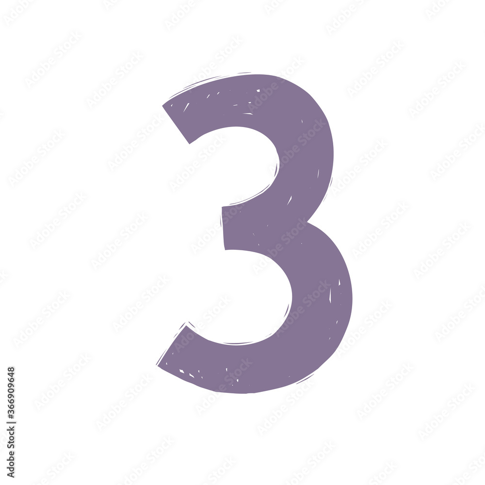 Three. Number 3. Abstract math alphabet. School graphic vector illustration. Mathematics font design