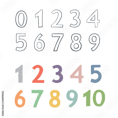 Set of vector numbers  zero  ten  nine  eight  seven  six  five  four  three  two  one. Numeral abstract elements with numbers. Math alphabet. School graphic illustration. Mathematics font design.
