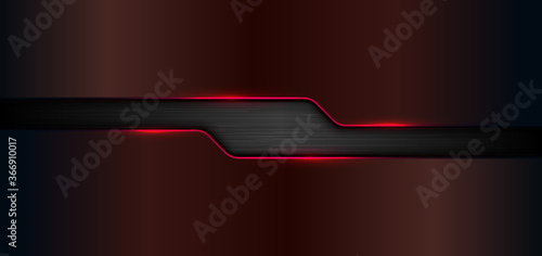 3D banner web template geometric red glow shiny metallic on black metal background and texture