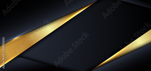 Abstract banner design template modern luxury blue and gold triangle overlapping layer on dark and shadow background.