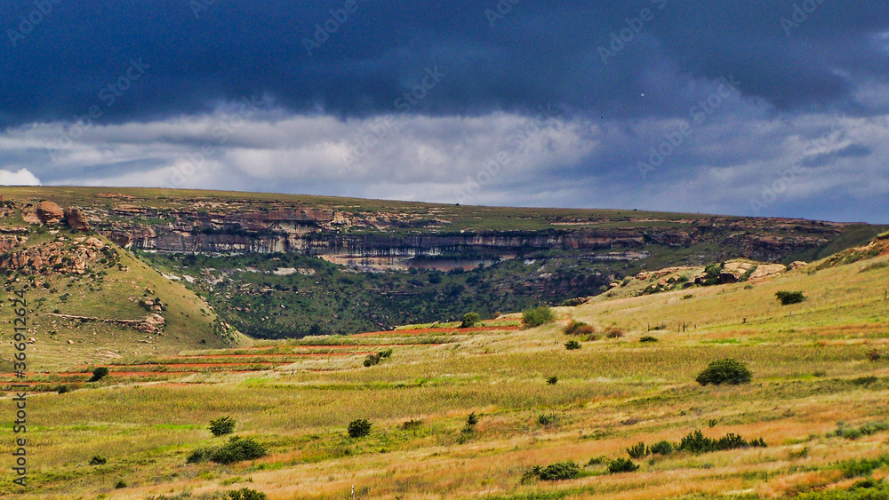 Fototapeta premium Cloudy afternoon in the Clarens rural area of the Free Stats, South Africa