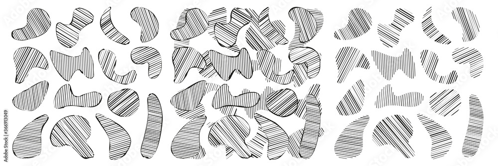 Set of abstract modern graphic elements. Dynamic organic shapes with shading. Modern abstract pattern, fluid paint design. Dynamic black and white shapes of fluids and lines. Set of abstract modern graphic elements. Dynamic organic shapes with shading. Modern abstract pattern, fluid paint design. Dynamic black and white shapes of fluids and lines.