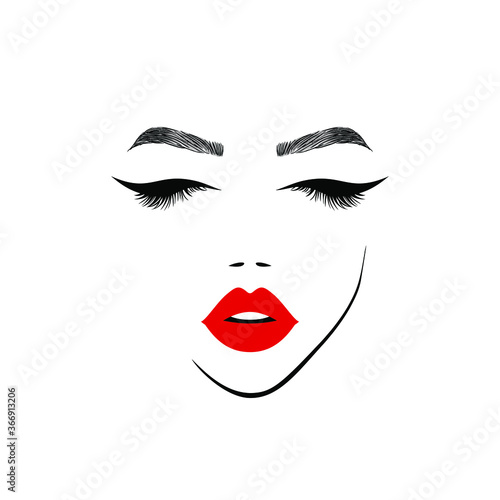 Woman face with red lips for Beauty Logo, sign, symbol, icon for salon, spa salon, hairdressing, firm company or center. Vector illustration