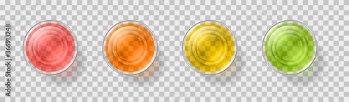 Glasses with fresh juice on a transparent background. Top view. Drink, cocktail, alcohol in the glass. View from above.