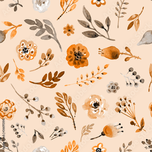 Pastel autumn tileable background with floral motives