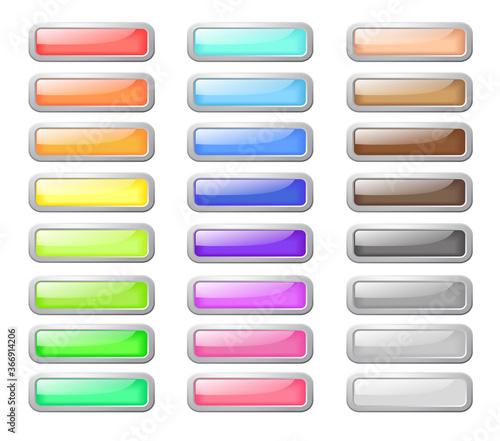 Set of pastel colored web buttons in metal frame