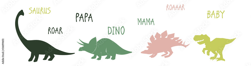 Cute dinosaurs family: papa saurus, mama saurus, baby dinosaurus. Doodle  b-day party t-shirt design. Funny dino anniversary. Textile design for baby  boy on white background. Vector illustration Stock Vector | Adobe Stock