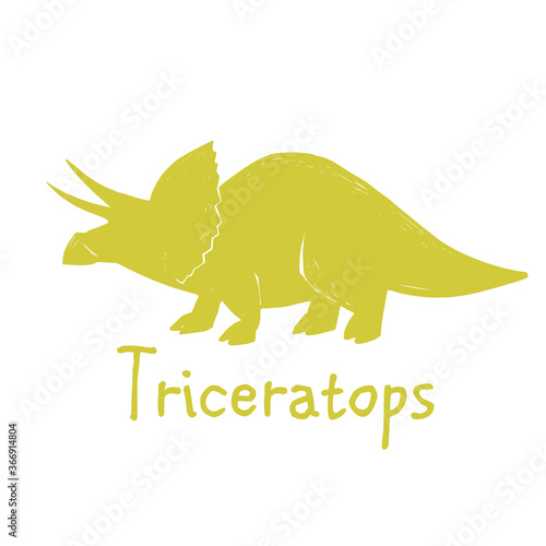 Triceratops. Cute dinosaur doodle t-shirt design. Funny Dino collection. Textile design for baby boy on white background. Cartoon monster vector illustration.
