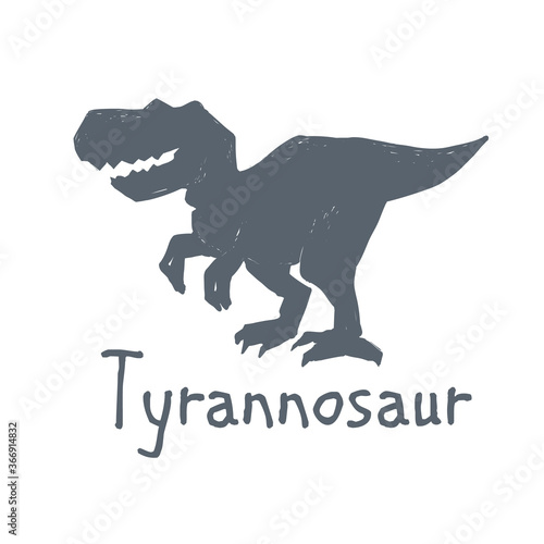Tyrannosaur. Cute dinosaur doodle t-shirt design. Funny Dino collection. Textile design for baby boy on white background. Cartoon monster vector illustration.