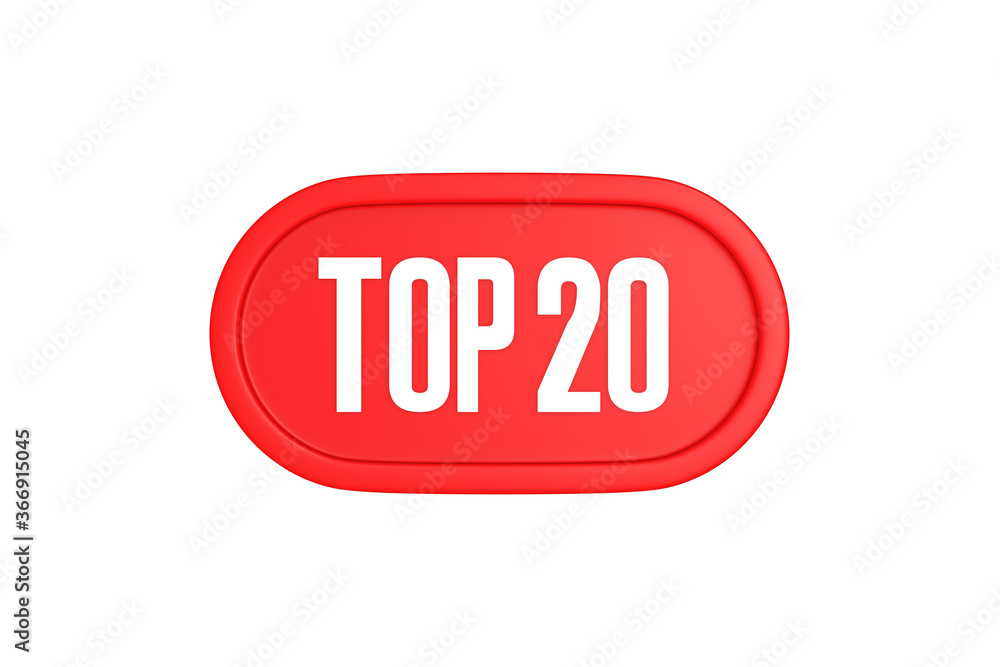Top 20 sign in red color isolated on white background, 3d illustration. Top 20 sign in red color isolated on white background, 3d illustration.