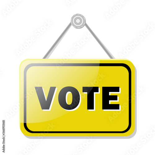 Glass yellow polling station direction signpost with voting text for election territory design. All elements are isolated and editable.