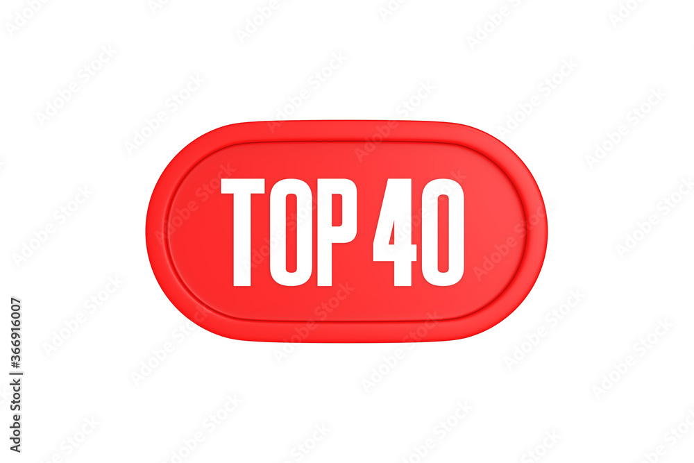 Top 40 sign in red color isolated on white background, 3d illustration. Top 40 sign in red color isolated on white background, 3d illustration.