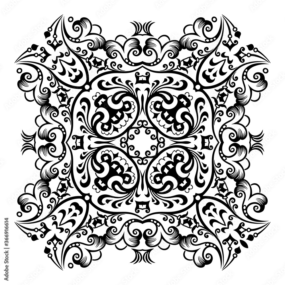Fototapeta premium Vector black floral ethnic ornamental illustration