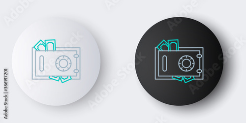 Line Safe and money icon isolated on grey background. The door safe a bank vault with a combination lock. Reliable Data Protection. Colorful outline concept. Vector.