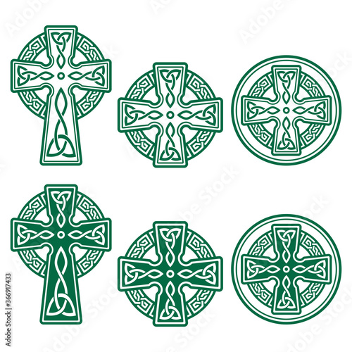Celtic Irish cross vector retro design set in green - St Patrick's Day celebration in Ireland