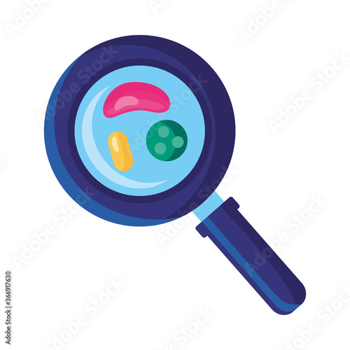 magnifying glass with cultive bacterium