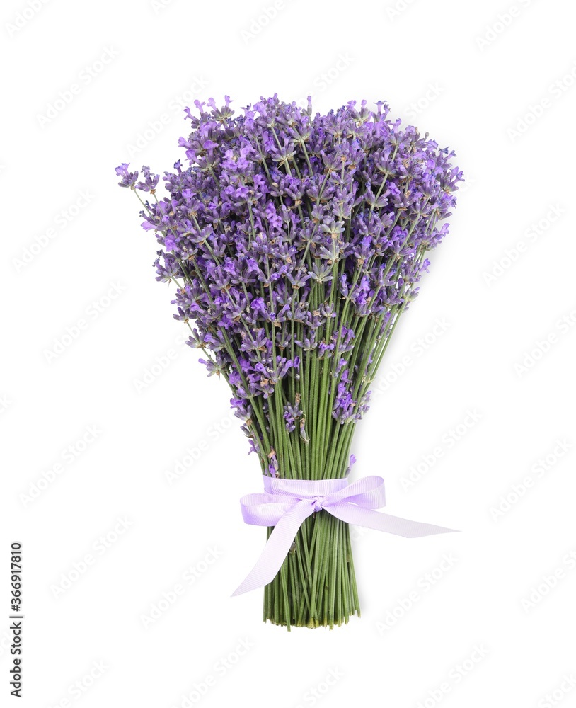 Fototapeta premium Beautiful bouquet of lavender flowers on white background, top view