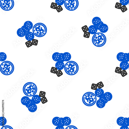 Line Casino chips, game dice and glass of whiskey with ice cubes icon isolated seamless pattern on white background. Casino poker. Colorful outline concept. Vector.