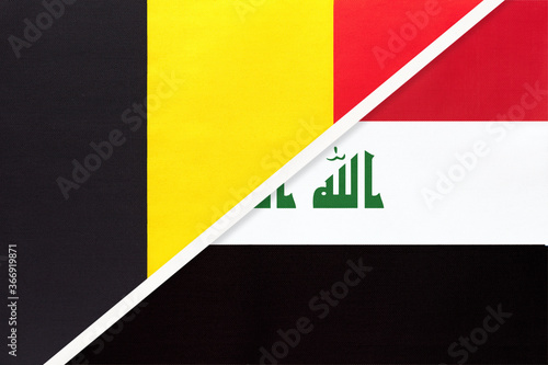 Belgium and Iraq, symbol of two national flags from textile. Championship between two countries.