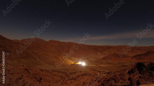 Night view of the mountains and canyon