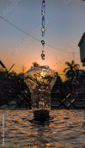 water splash in the sunset