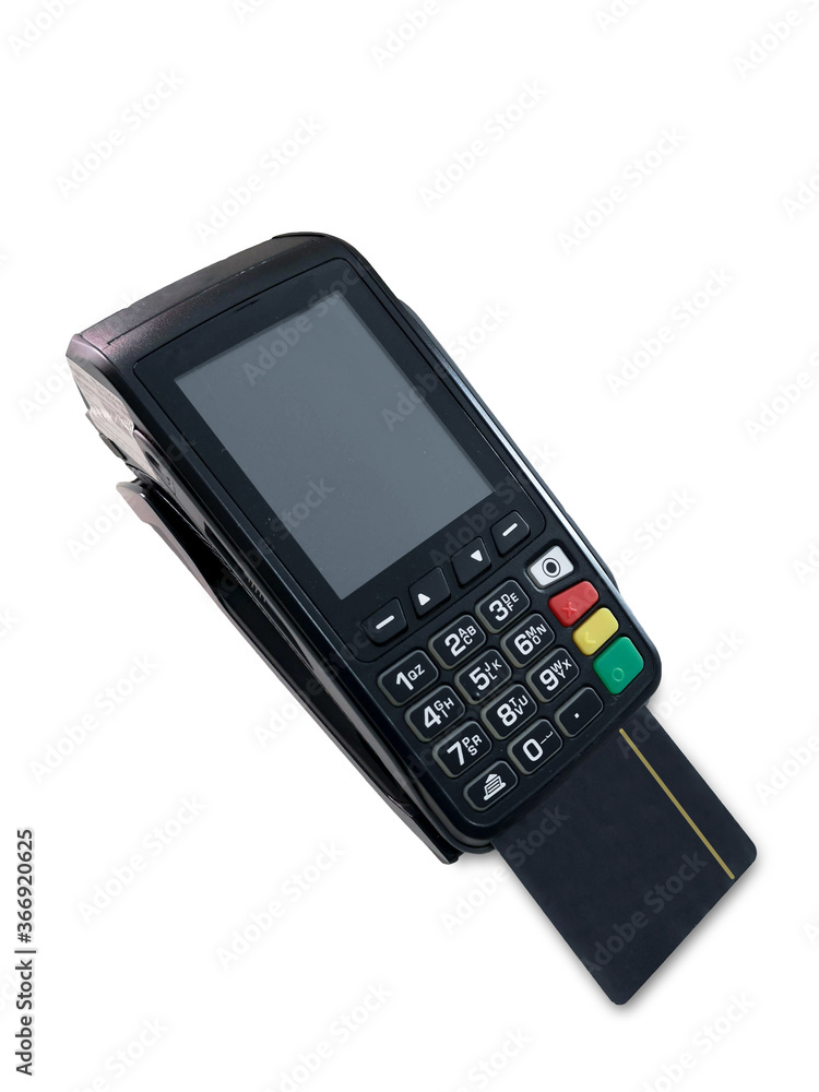 EDC (Electronic Data Capture) with credit card isolated on white background EDC (Electronic Data Capture) with credit card isolated on white background