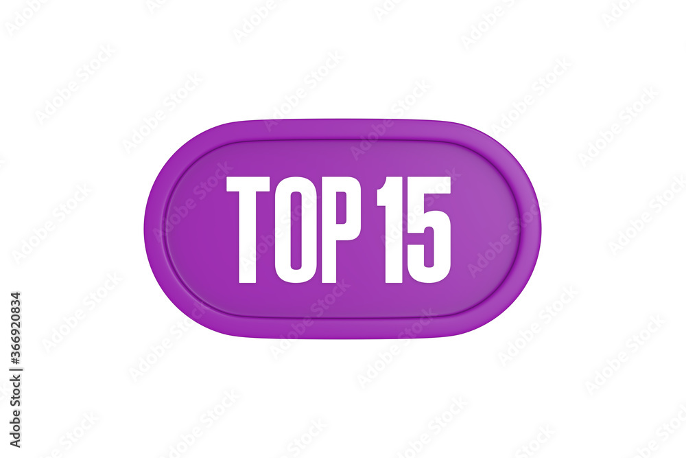 Top 15 sign in purple color isolated on white background, 3d illustration. Top 15 sign in purple color isolated on white background, 3d illustration.