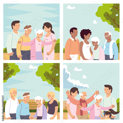 set of cards with happy families, grandparents day
