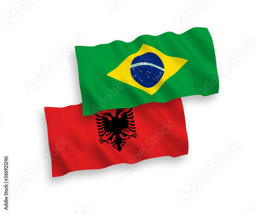 Flags of Brazil and Albania on a white background