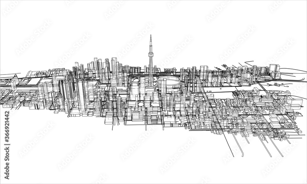 Outline city concept. Wire-frame style