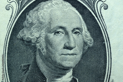 Portrait of George Washington, the first president of USA, printed on one dollar banknote