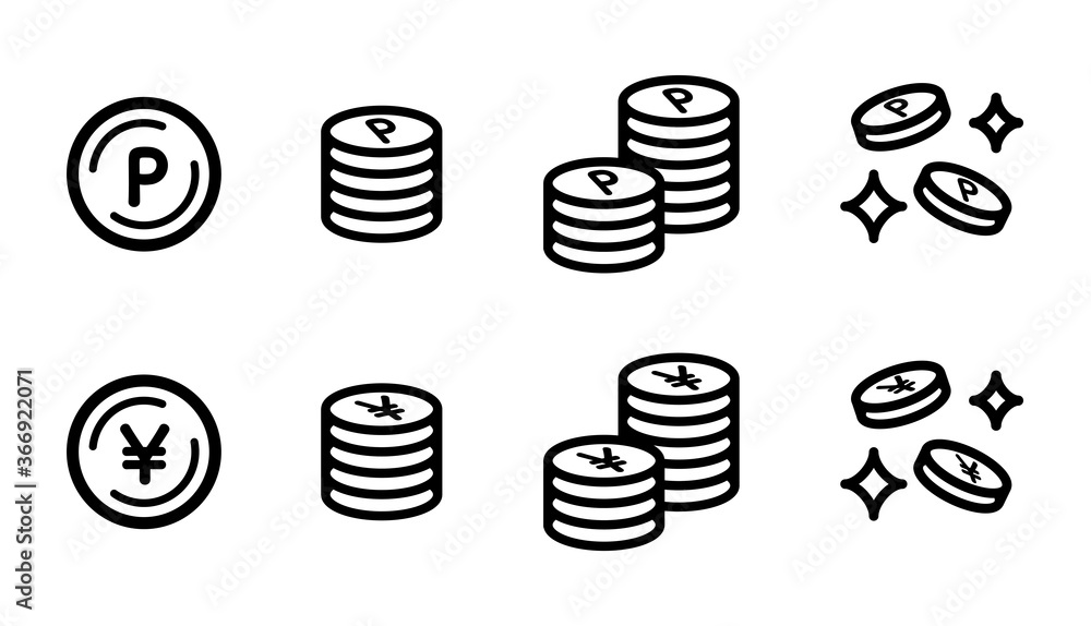 ポイントとお金のアイコンのセット/コイン/硬貨/円 ポイントとお金のアイコンのセット/コイン/硬貨/円