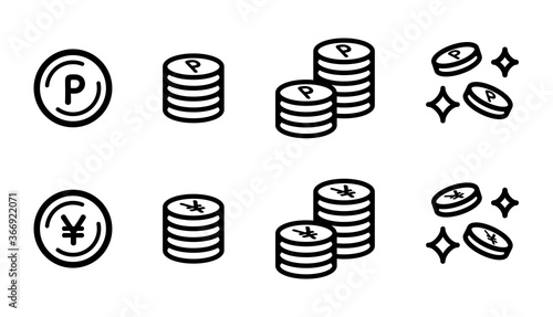 ポイントとお金のアイコンのセット／コイン／硬貨／円