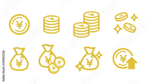 お金のアイコンのセット／硬貨／貯金／現金袋