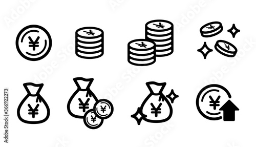 お金のアイコンのセット／硬貨／貯金／現金袋