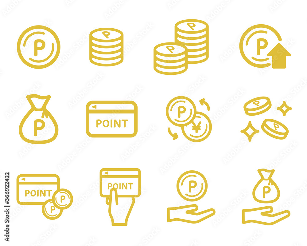 ポイント関連のアイコンのセット／ポイントカード／コイン／買い物
