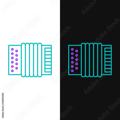 Line Musical instrument accordion icon isolated on white and black background. Classical bayan, harmonic. Colorful outline concept. Vector.