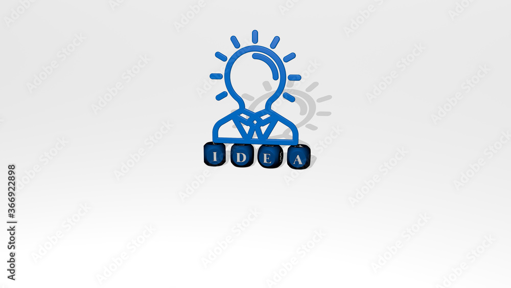 3D illustration of IDEA graphics and text made by metallic dice letters for the related meanings of the concept and presentations. background and business 3D illustration of IDEA graphics and text made by metallic dice letters for the related meanings of the concept and presentations. background and business