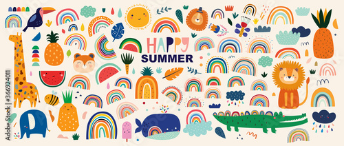 Fototapeta Naklejka Na Ścianę i Meble -  Abstract doodles. Baby animals pattern. Fabric pattern. Vector illustration with cute animals. Nursery baby pattern illustration