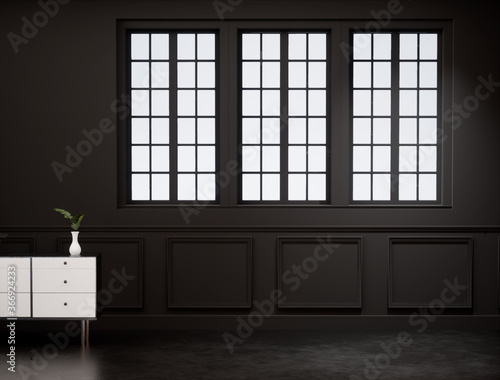 Black Room Interior design room mockup stylish, modern classic room interior 3d render illustration
