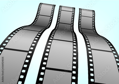 Cinema, movie and photography 35mm film strip template. Vector 3D film strip elements.