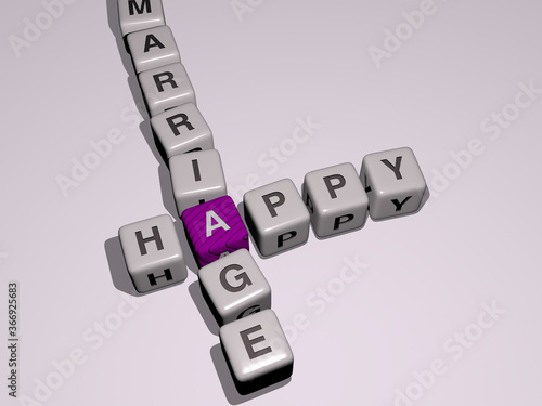 combination of HAPPY MARRIAGE built by cubic letters from the top perspective, excellent for the concept presentation. background and illustration