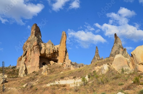 Sandstone rock formations in Pigeon Valley  Cappadocia  Turkey