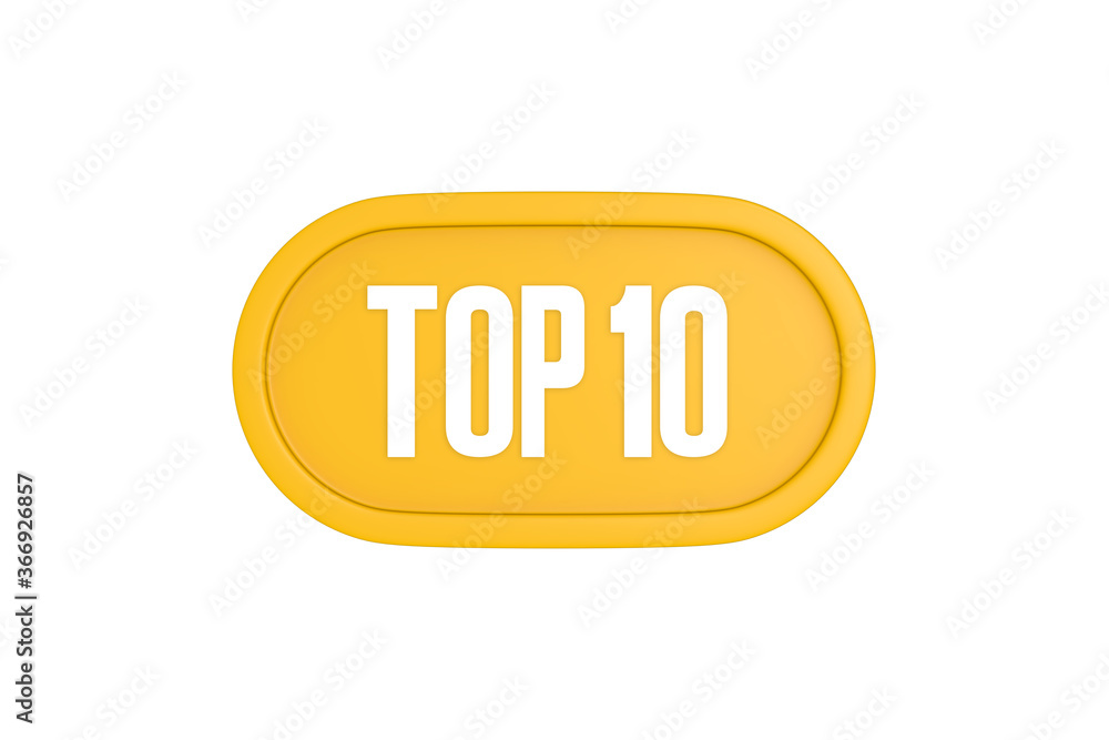 Top 10 sign in yellow color isolated on white color background, 3d illustration Top 10 sign in yellow color isolated on white color background, 3d illustration