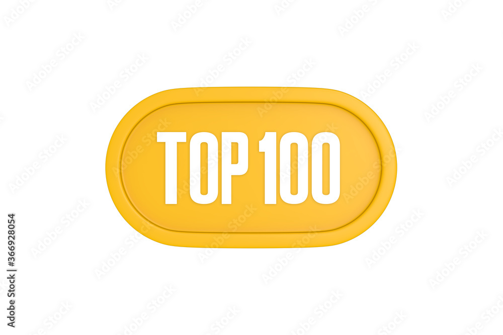 Top 100 sign in yellow color isolated on white color background, 3d illustration Top 100 sign in yellow color isolated on white color background, 3d illustration