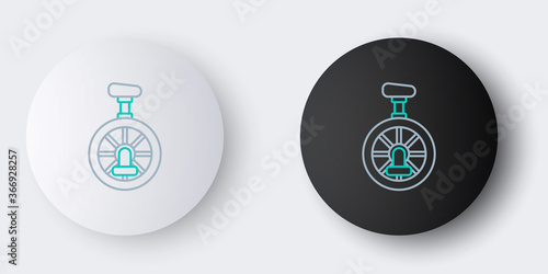 Line Unicycle or one wheel bicycle icon isolated on grey background. Monowheel bicycle. Colorful outline concept. Vector.
